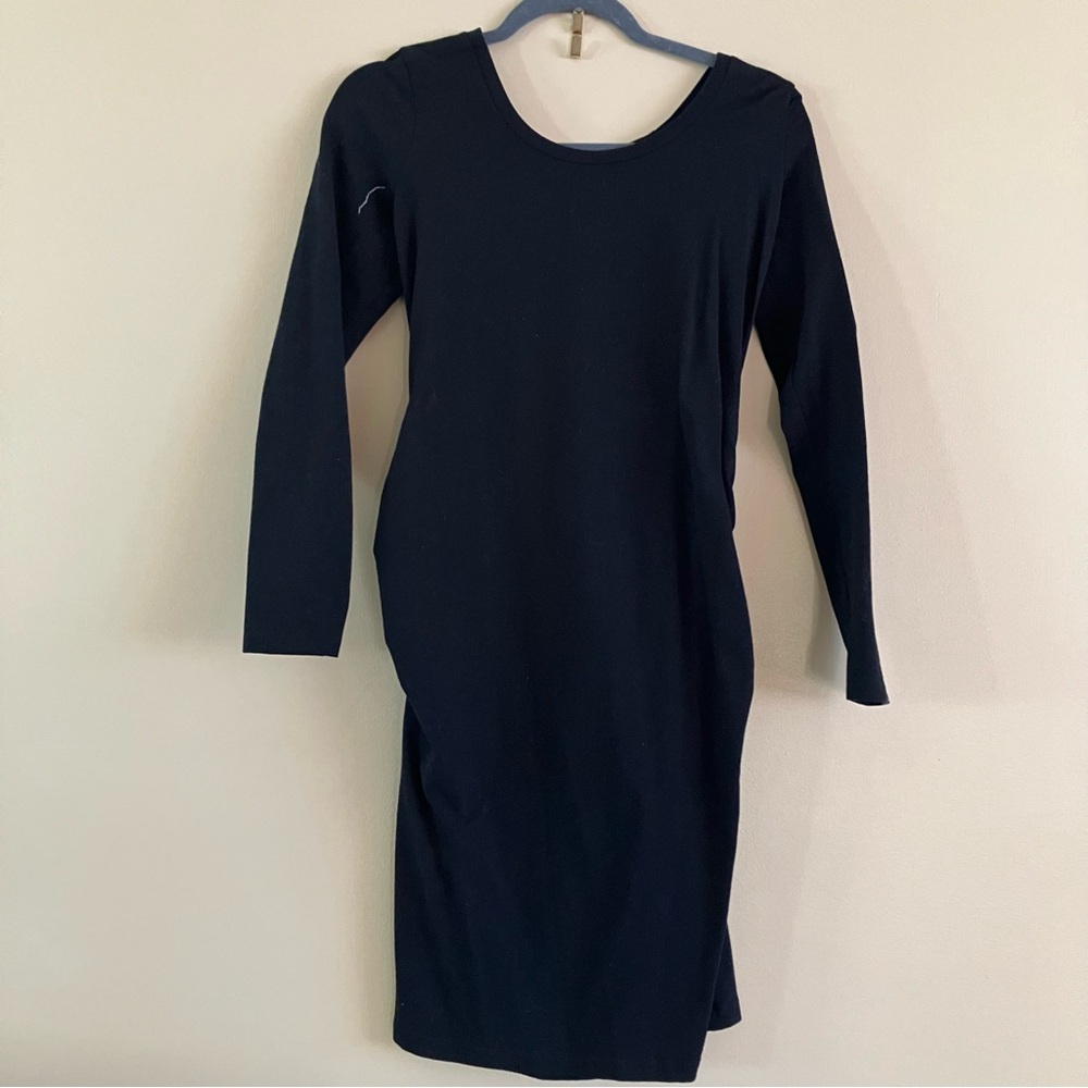 Basic classic Black Long Sleeve Maternity Dress Ruched sides